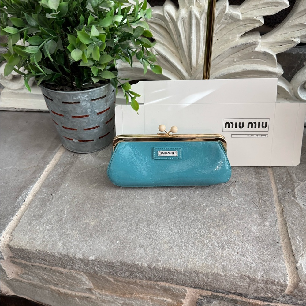 Miu Miu Turquoise Pouche with Chain and with Gift Box